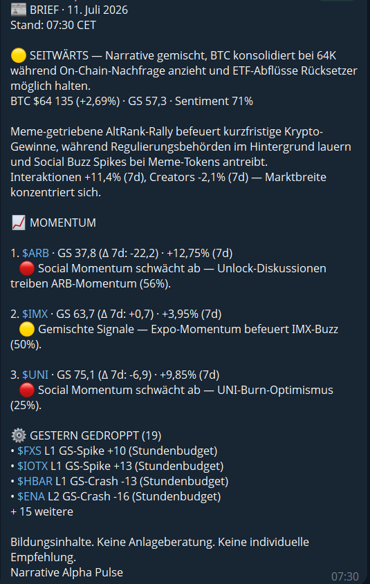 Morning Brief vom 11.07.2026 — datierter Original-Beitrag aus dem Pulse-Kanal